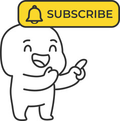 Obraz premium Cartoon Character Pointing to Subscribe Button.