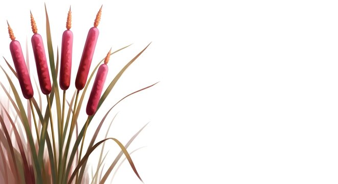 Happy valentines day wishes with beautiful red cattails on white background
