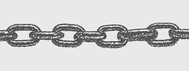 Fototapeta premium Distressed Old metal chain seamless border with retro photocopy effect. Black monochrome design element, clip art with grainy stippling texture, trendy grunge design isolated