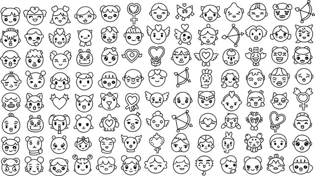 Collection of diverse cartoon faces and emotions