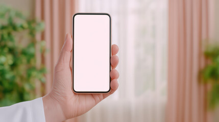 Smartphone Hand Blank screen Mobile device Technology Communication Indoor Close up Modern Person