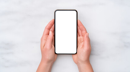 Smartphone mobile hands blank screen technology communication device touchscreen modern isolated digital gadget hand white background holding electronic close up front view human isolated object