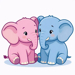 Cute cartoon baby elephant illustration featuring pink and blue elephants sitting together, perfect for children's decorations