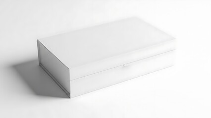 Fototapeta premium White rectangular shoe box with lid and shadow on white background white box rectangular box