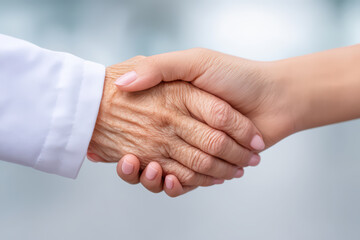 Two hands gently holding each other showing care and support, one hand aged and other younger, symbolizing compassion and connection in close up view