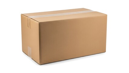 Brown cardboard box with white packing tape on white background sealed box shipping box