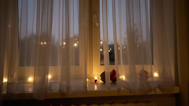 Candlelight Dinner Setup with Curtains and Windows.