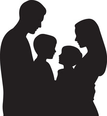 Silhouette of Family of Four Standing Together four people