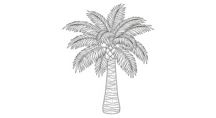 Hand-drawn Tropical Palm Tree Vector Illustration Isolated on White Background. Detailed Black Line Art Sketch of Exotic Island Plant for Summer Vacation, Logo, or Coloring Book Designs. © MinhajulIslam