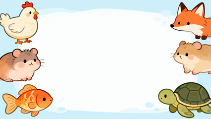 Naklejka premium Cute cartoon animals surrounding blank space
