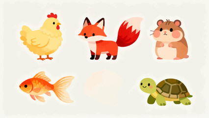 Obraz premium Cute cartoon animals and fish