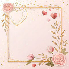 Luxury Valentine&rsquo;s Day frame with thin gold lines and soft blush background, elegant premium style