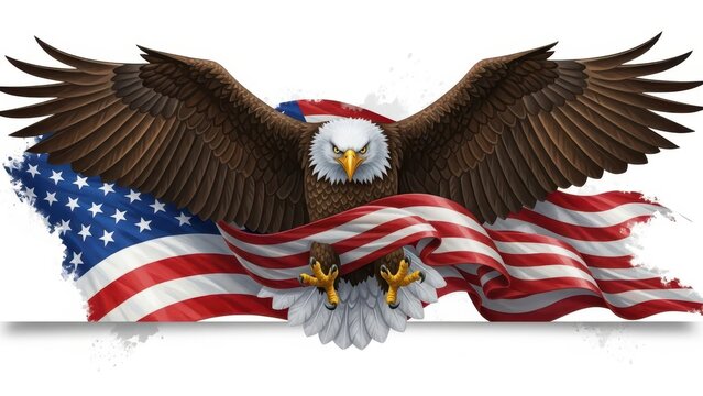 American bald eagle wrapped in united states flag