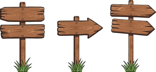 Wooden signpost arrows and direction signs set, rustic trail signboards, wooden wayfinding posts, arrow pointers, rustic signage, travel and navigation vectors ©  Alexander Creations