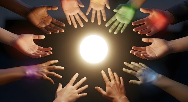 Diverse hands reaching for unity and connection