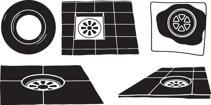 Black and white tile drain designs and patterns collection