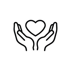 Obraz premium Hands Gently Holding A Heart Minimal Line Icon