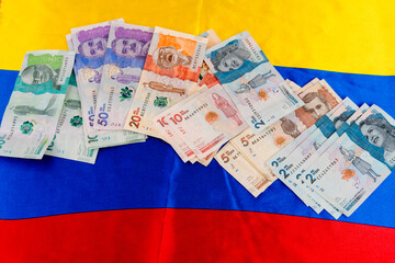 A pile of Colombian banknotes 