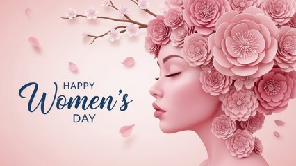 Naklejka premium Side view of Beauty Woman face Portrait, Beautiful Young Woman. International Women's Day concept on background.