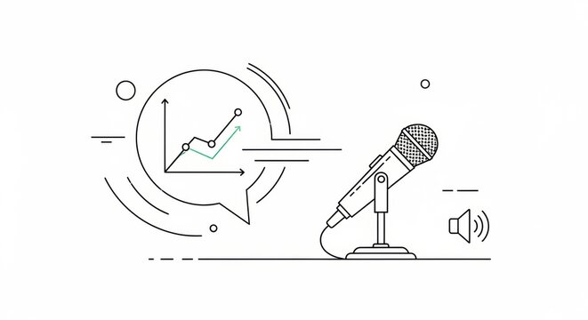 Business Analytics Microphone with Growth Chart and Sound Icon - Vector Illustration