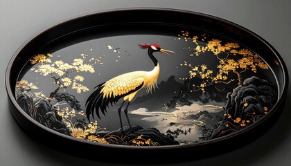 Fototapeta premium Elegant Crane Art Tray - A Fusion of Nature and Artistry.