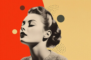 Generative AI retro style collage art featuring a woman with floral elements in a surreal spring composition