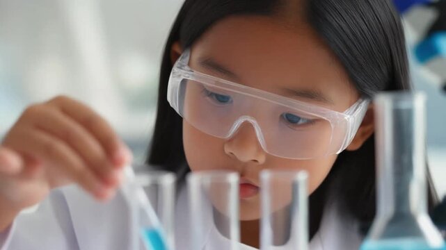 Child Scientist Conducting Simple Laboratory Experiment Representing Early Education, Curiosity, STEM Learning, and Future Scientific Potential