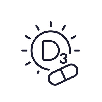 d3 vitamin pill line icon, vitamin D vector