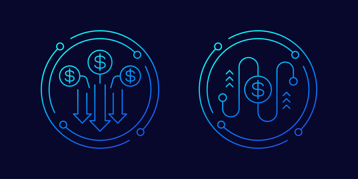 cash flow icons, money and finance linear design