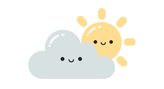 Cute Sun and Cloud Characters with Happy Faces