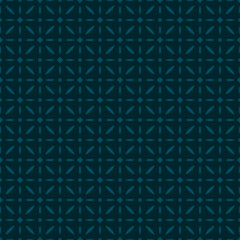 Subtle minimal seamless background. Vector geometric floral pattern with diamonds, flowers, leaves, grid, lattice. Simple dark teal blue abstract ornament in oriental style. Repeating luxury design