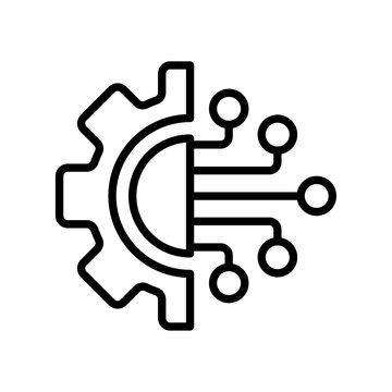 Artificial intelligence and digital transformation icon featuring a gear merged with circuit board nodes, set of technology innovation and automation symbols