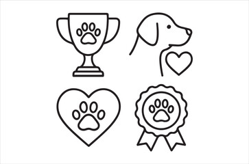 Obraz premium Simple line art depicting a trophy dog hearts and award ribbon