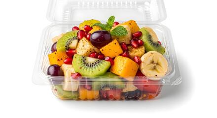 Fresh Fruit Chaat in Disposable Box Isolated on White Background