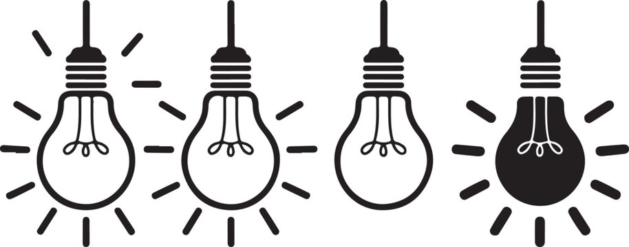 Light bulb glowing on black and white background vector illustration symbol of idea and innovation