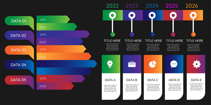 Infographic set of business analytical report, colorful gradient infographic set of multiple step