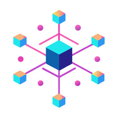 Abstract network connection with cubes and dots
