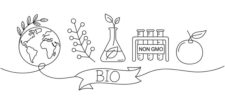 Organic and natural science symbols representing a healthy planet and nonGMO food production