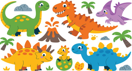 Cute Neon Dinosaur Cartoon Characters – Glowing Kids Illustration Set © MST AKHLIMA 