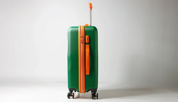 Modern rolling suitcase with Nigerian flag design in green and white colors, orange handle and orange wheel accents, black spinner wheels