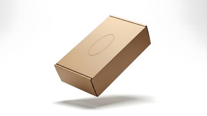 Obraz premium Brown cardboard shoe box with embossed oval floating in air brown cardboard box floating box embossed oval packaging