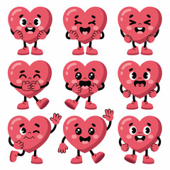 &ldquo;Cute Cartoon Heart Character Set &ndash; Emotional Flat Vector Illustration&rdquo;
