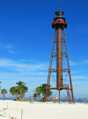 historic lighthouse Sanibel Island Florida at Christmas