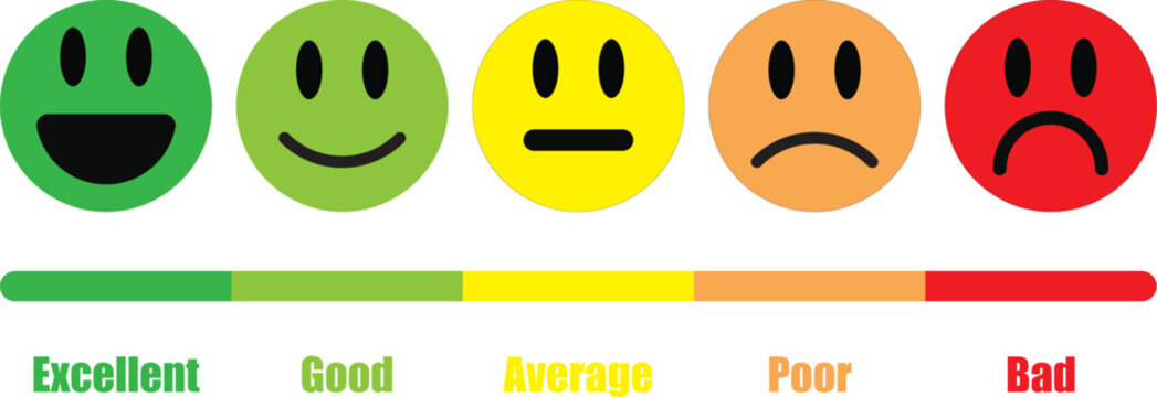 Smiley Emoji and Human Expression Icon Collection. Colorful  Smiley Face Icons for User Feedback and Customer Satisfaction Ratings. 
