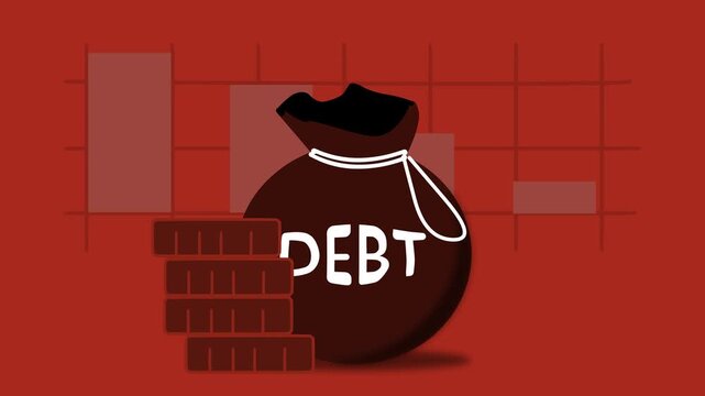 Money bag with DEBT written on it, depicting debt or bankruptcy