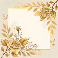 Elegant romantic frame with gold foil effect and neutral background, copy space