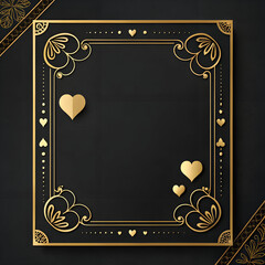 Black and gold Valentine frame with minimal heart accents, luxury greeting card design