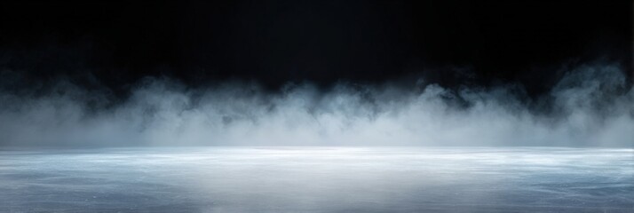 Naklejka premium Mystical fog over frozen ice surface at night