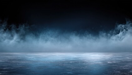 Fototapeta premium Mysterious frozen landscape with misty blue fog and icy ground