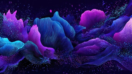 Abstract topography features glowing neon curves against a deep dark background